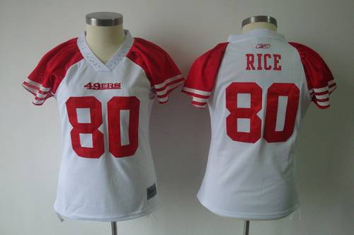 49ers #80 Jerry Rice White Women's Field Flirt Stitched NFL Jersey - Click Image to Close